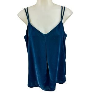 Gap Blue velvet blouse Spaghetti Straps Adjustable Center Tuck Lined Siz…